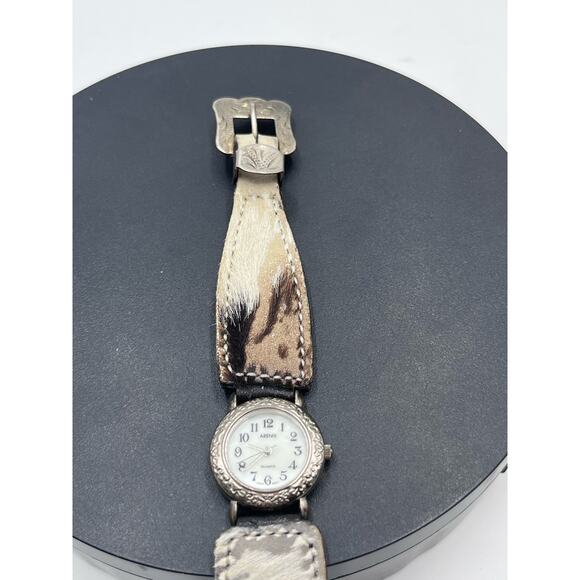 Arenix Mexico Cowhide Band Japan Movement White Face Silver Tone Detail - Picture 9 of 10